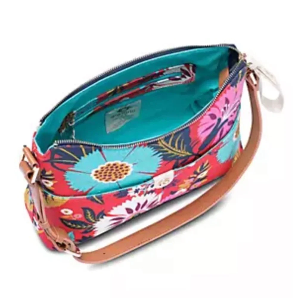 Floral Print Shoulder Bag in Red and Pink